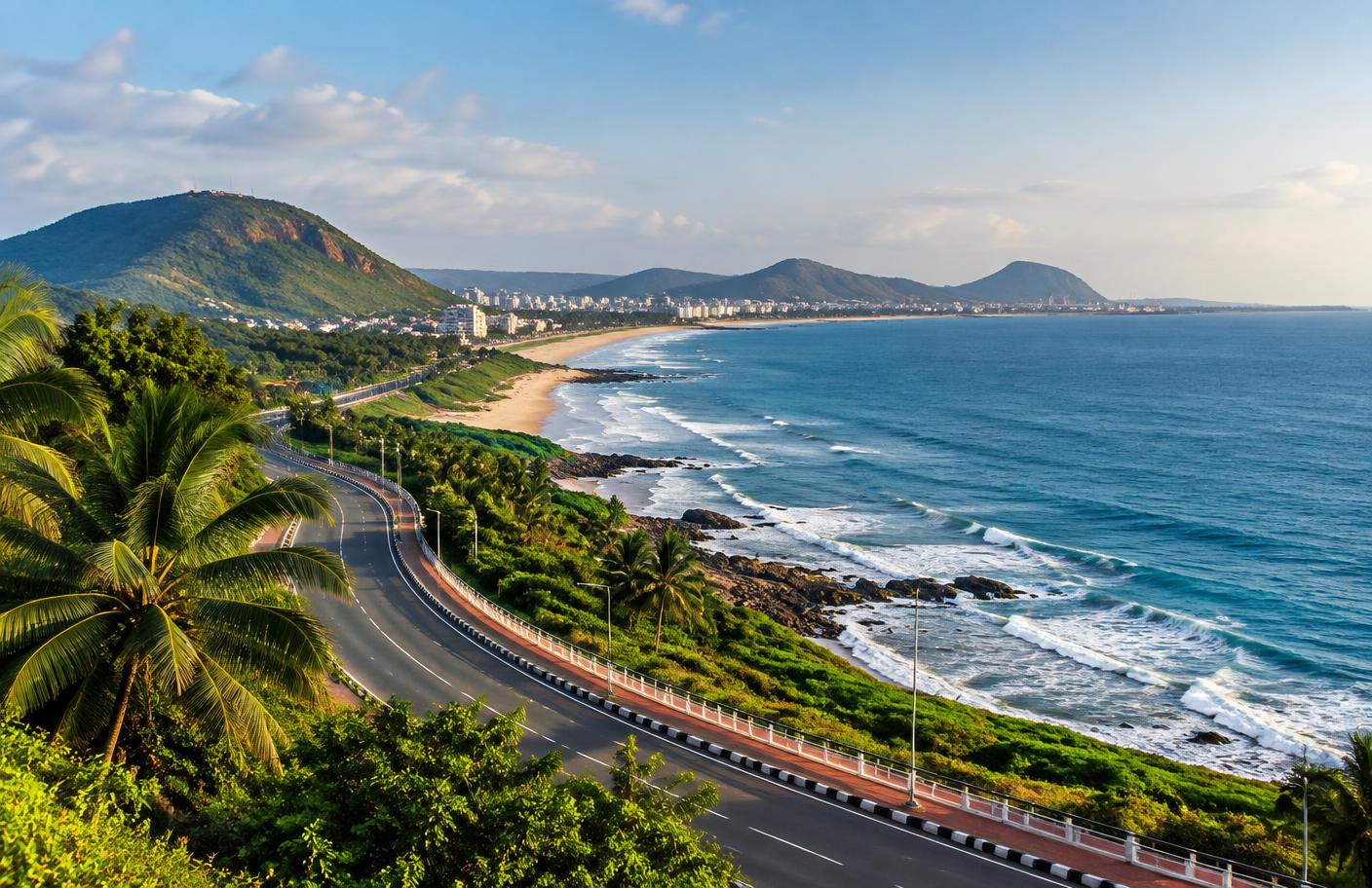 Coastal road and Bay of Bengal in Visakhapatnam